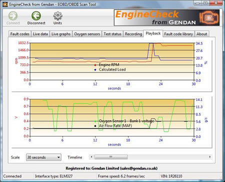 Playback recorded sensor values in graph form