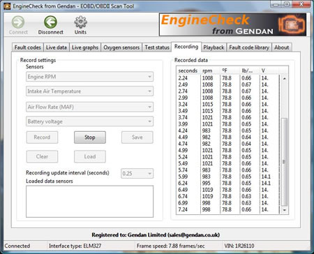 Record live sensor values and save to file