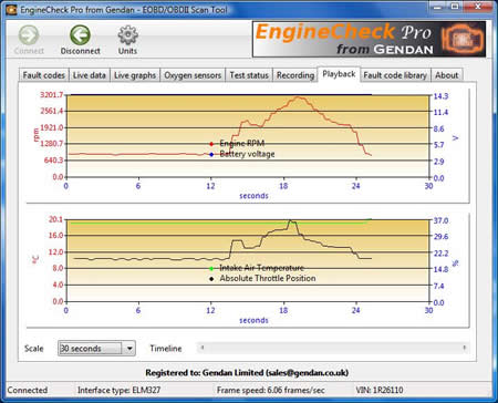 Playback recorded sensor values in graph form