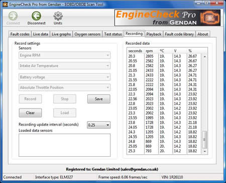 Record live sensor values and save to file