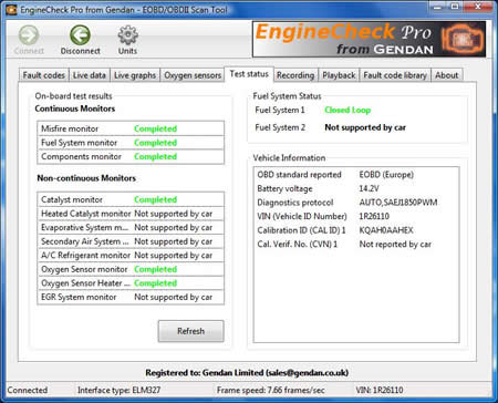 View on-board test and fuel system status